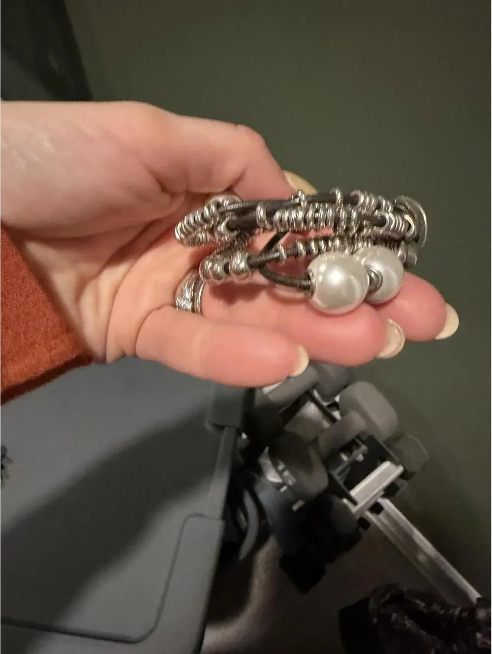 Uno de 50 Silver and Leather Multi-Strand Bracelet with Pearls